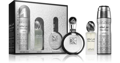 LATTAFA FAKHAR 3 PCS SET FOR MEN: 3.4 EAU DE PARFUM SPRAY + 6.7 PERFUMED BODY SPRAY + 1.7 HAIR MIST